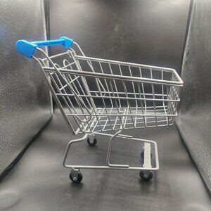 Metal Small Grocery Shopping Cart Buggy Decoration Toy Decor Doll Size 10" Blue